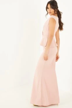 Nude Wrap Peplum Maxi Dress -Princess Style Shop 00100018179 XB