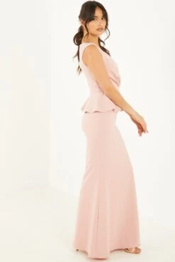 Nude Wrap Peplum Maxi Dress -Princess Style Shop 00100018179 XS