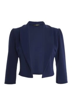 Navy Shawl Collar Crop Jacket