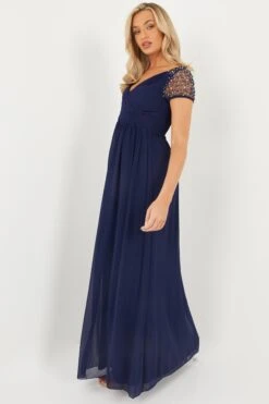Navy Wrap Embellished Maxi Dress -Princess Style Shop 00100023194 XS
