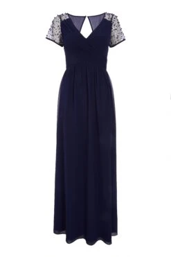 Navy Wrap Embellished Maxi Dress