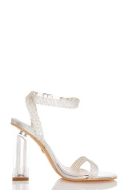 Silver Embellished Clear Block Heel Sandals -Princess Style Shop 00100026734 ZS