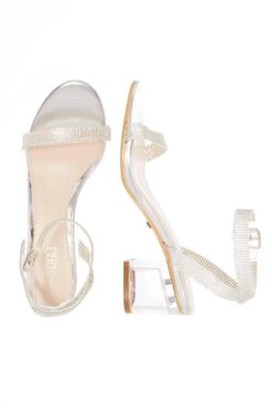 Silver Diamante Low Block Heel Sandals -Princess Style Shop 00100026736 XS