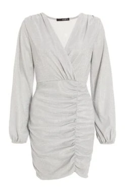 Silver Ruched Bodycon Dress