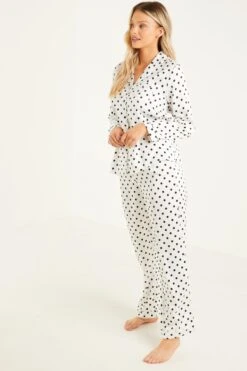 White Polka Dot Long Pyjama Set -Princess Style Shop 00100029312 XS