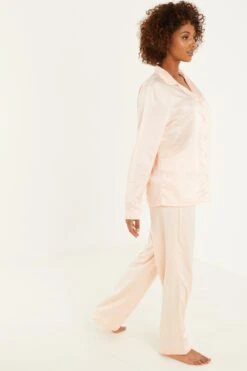 Pink Satin Long Pyjama Set -Princess Style Shop 00100029331 XS