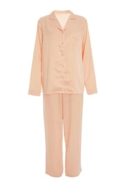 Pink Satin Long Pyjama Set