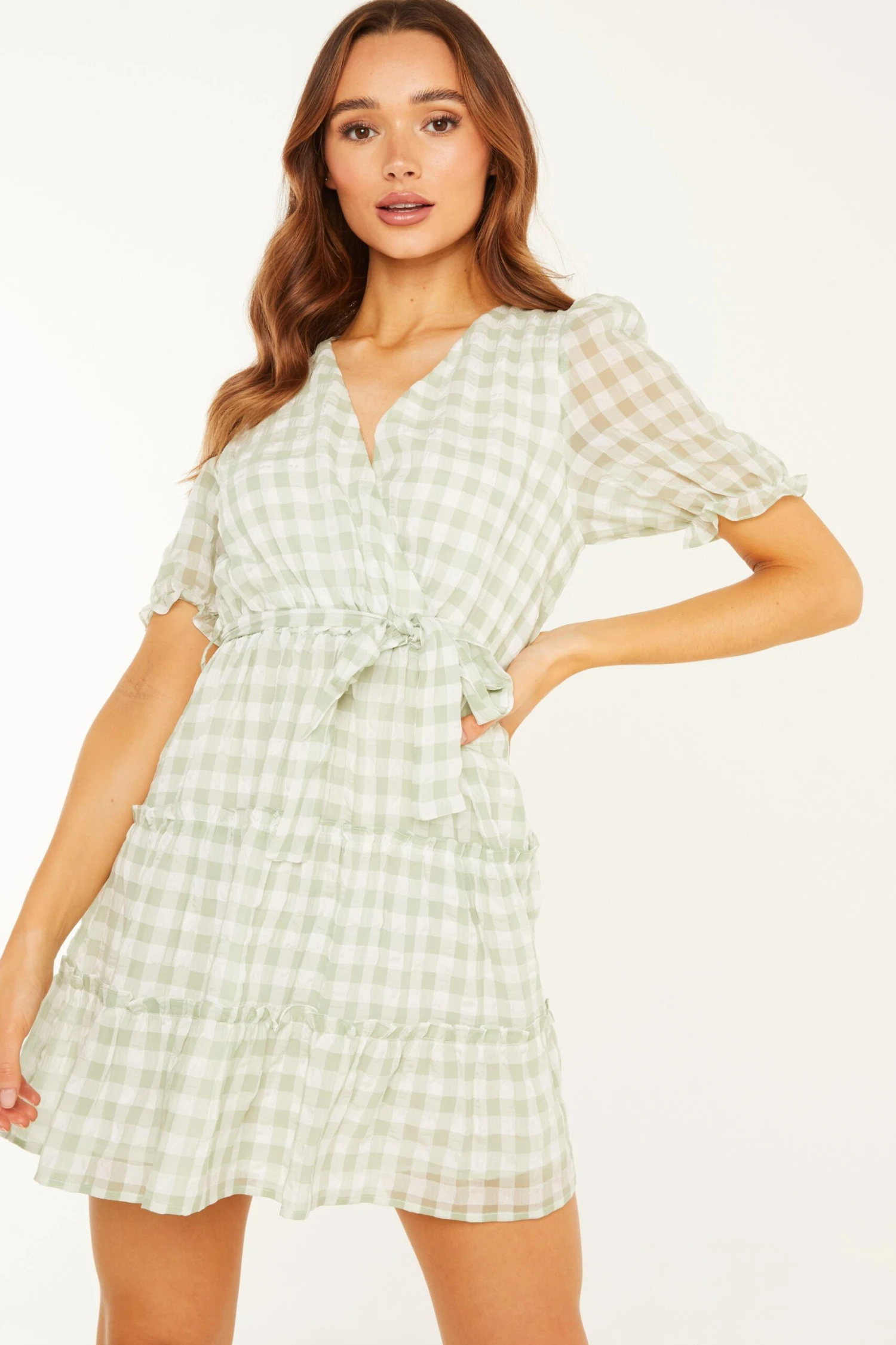 Sage Gingham Wrap Skater Dress 4 Sage Gingham Wrap Skater Dress - Image 2
