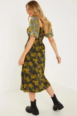 Black Floral Midi Dress -Princess Style Shop 00100030991 XB