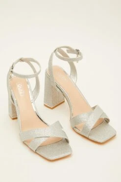 Silver Glitter Cross Strap Heeled Sandals -Princess Style Shop 00100031724 XS