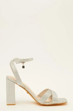 Silver Glitter Cross Strap Heeled Sandals -Princess Style Shop 00100031724 ZS