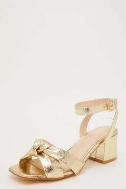 Wide Fit Gold Knot Heeled Sandals -Princess Style Shop 00100031859 XB