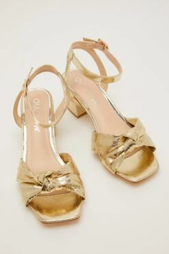 Wide Fit Gold Knot Heeled Sandals -Princess Style Shop 00100031859 XS