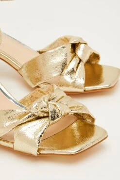 Wide Fit Gold Knot Heeled Sandals -Princess Style Shop 00100031859 ZB