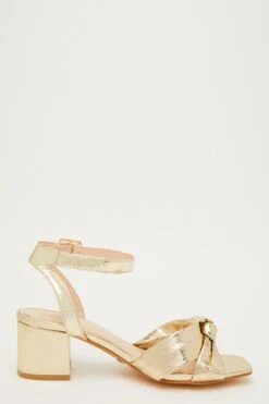 Wide Fit Gold Knot Heeled Sandals -Princess Style Shop 00100031859 ZS