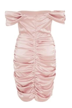 Pink Satin Bardot Bodycon Dress -Princess Style Shop 00100032083 ZB