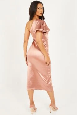 Rose Gold Satin One Shoulder Midi Dress -Princess Style Shop 00100032397 XB