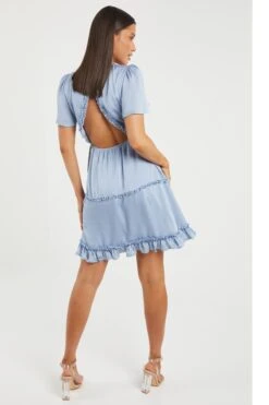 Blue Satin Smock Mini Dress -Princess Style Shop 00100032551 XB