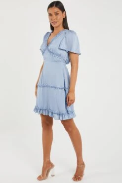 Blue Satin Smock Mini Dress -Princess Style Shop 00100032551 XS