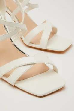 White Faux Leather Heeled Sandals -Princess Style Shop 00100032838 ZB