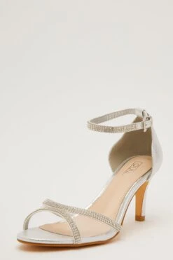 Silver Shimmer Mesh Front Heeled Sandals -Princess Style Shop 00100032839 XB