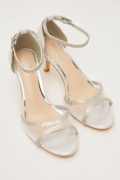 Silver Shimmer Mesh Front Heeled Sandals -Princess Style Shop 00100032839 XS