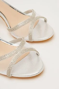 Silver Shimmer Mesh Front Heeled Sandals -Princess Style Shop 00100032839 ZB