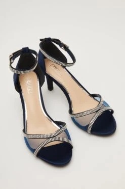 Navy Satin Mesh Front Heeled Sandals -Princess Style Shop 00100032841 XS