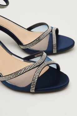Navy Satin Mesh Front Heeled Sandals -Princess Style Shop 00100032841 ZB