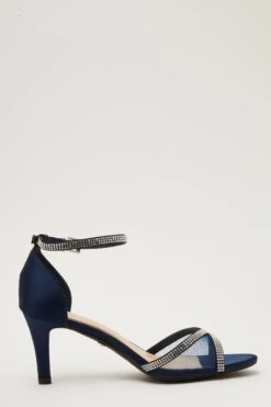 Navy Satin Mesh Front Heeled Sandals -Princess Style Shop 00100032841 ZS