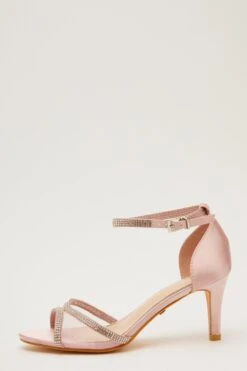 Pink Satin Mesh Front Heeled Sandals