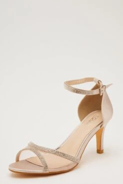 Champagne Satin Mesh Front Heeled Sandals -Princess Style Shop 00100032844 XB