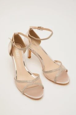 Champagne Satin Mesh Front Heeled Sandals -Princess Style Shop 00100032844 XS
