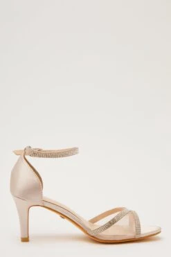Champagne Satin Mesh Front Heeled Sandals -Princess Style Shop 00100032844 ZS