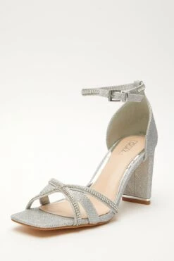 Silver Shimmer Cross Strap Heeled Sandals -Princess Style Shop 00100032848 XB