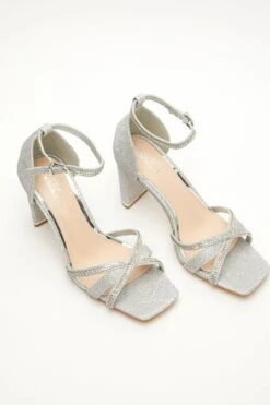 Silver Shimmer Cross Strap Heeled Sandals -Princess Style Shop 00100032848 XS