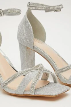Silver Shimmer Cross Strap Heeled Sandals -Princess Style Shop 00100032848 ZB