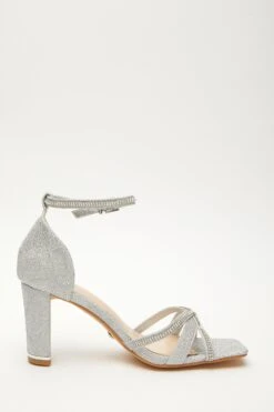 Silver Shimmer Cross Strap Heeled Sandals -Princess Style Shop 00100032848 ZS