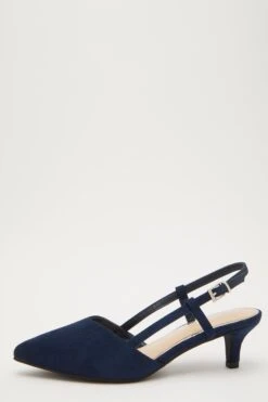 Navy Faux Suede Slingback Court Heels