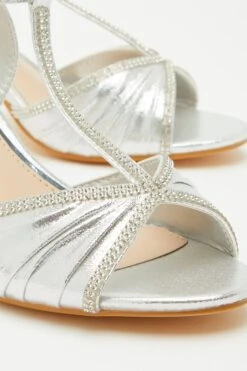 Silver Shimmer Diamante Heeled Sandals -Princess Style Shop 00100032857 ZB