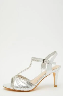 Silver Shimmer Diamante Heeled Sandals