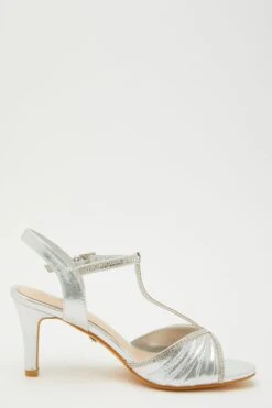 Silver Shimmer Diamante Heeled Sandals -Princess Style Shop 00100032857 ZS