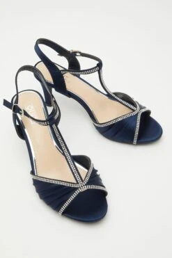 Navy Satin Diamante Heeled Sandals -Princess Style Shop 00100032858 XS