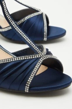 Navy Satin Diamante Heeled Sandals -Princess Style Shop 00100032858 ZB