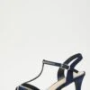 Navy Satin Diamante Heeled Sandals