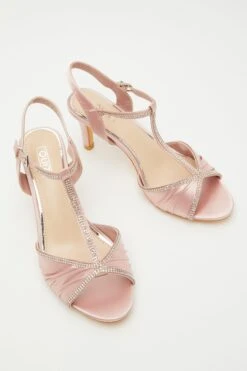 Pink Satin Diamante Heeled Sandals -Princess Style Shop 00100032859 XS