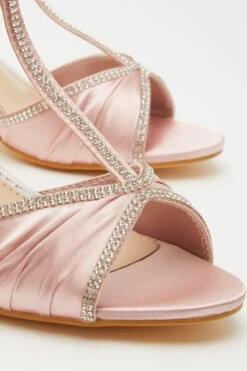 Pink Satin Diamante Heeled Sandals -Princess Style Shop 00100032859 ZB
