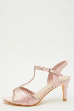 Pink Satin Diamante Heeled Sandals