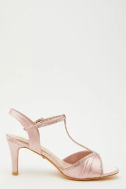 Pink Satin Diamante Heeled Sandals -Princess Style Shop 00100032859 ZS