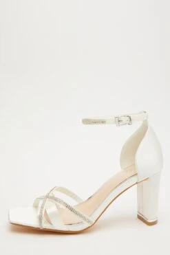 Bridal White Satin Heeled Sandals